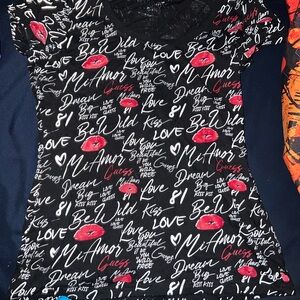 Guess Black Tee with Red and White Graphics